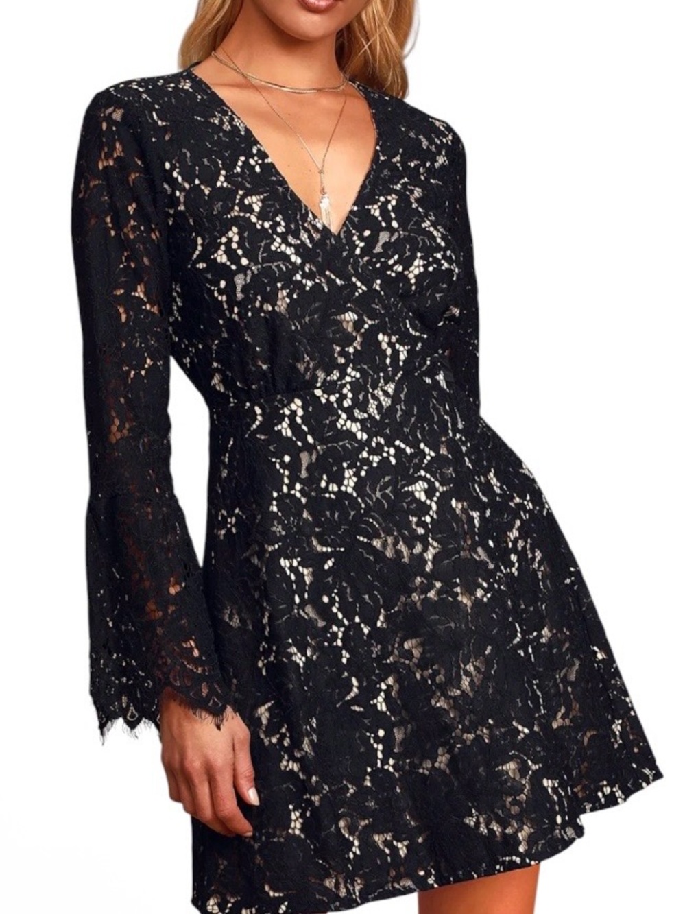 Lulus with all my heart black lace wrap mini dress size S